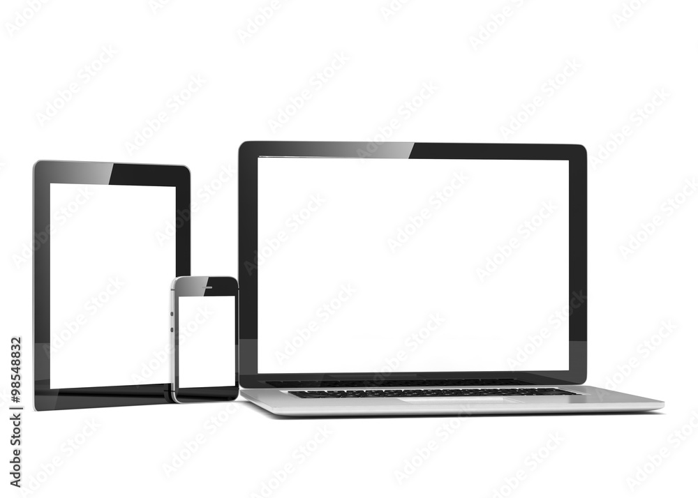 laptop, tablet, phone, on white laptop, tablet, phone, on white