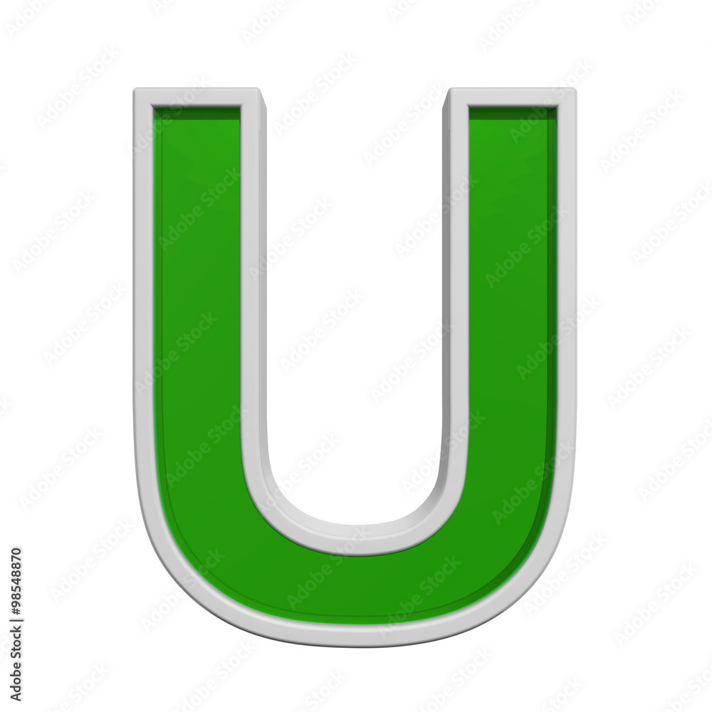 One letter from green glass with white frame alphabet set, isolated on white. Computer generated 3D photo rendering. One letter from green glass with white frame alphabet set, isolated on white. Computer generated 3D photo rendering.