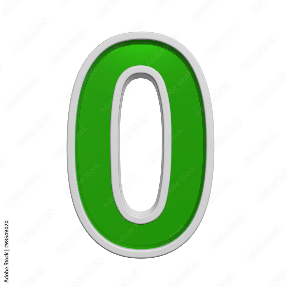 One digit from green glass with white frame alphabet set, isolated on white. Computer generated 3D photo rendering. One digit from green glass with white frame alphabet set, isolated on white. Computer generated 3D photo rendering.