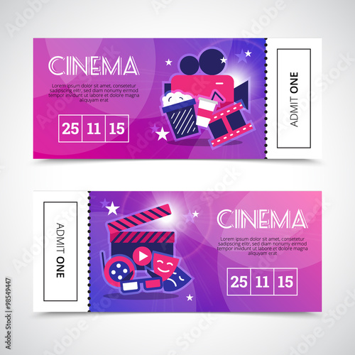 Fototapeta Naklejka Na Ścianę i Meble -  Cinema Horizontal Banners In Ticket Form 