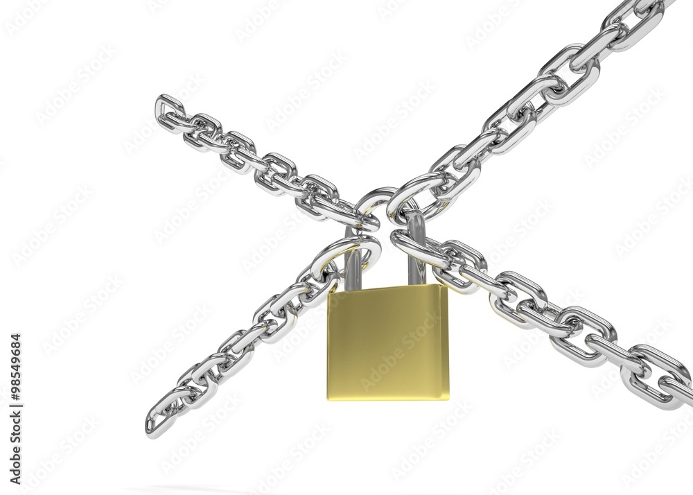 Padlock and chain isolated on white background Padlock and chain isolated on white background