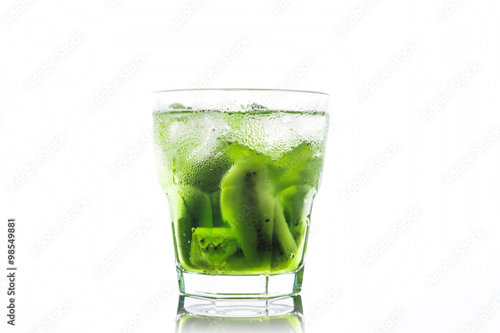 Green cocktail with kiwi slices isolated on white Green cocktail with kiwi slices isolated on white