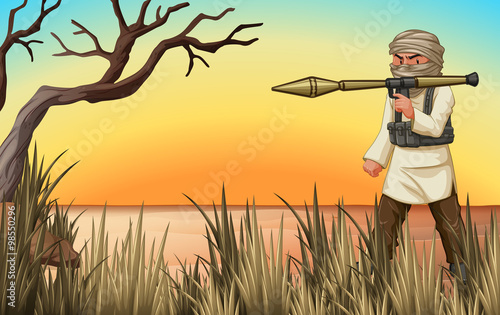 Terrorist with gun in the field