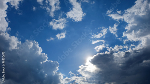 clear weather sky  sun on blue sky with clouds  sun rays