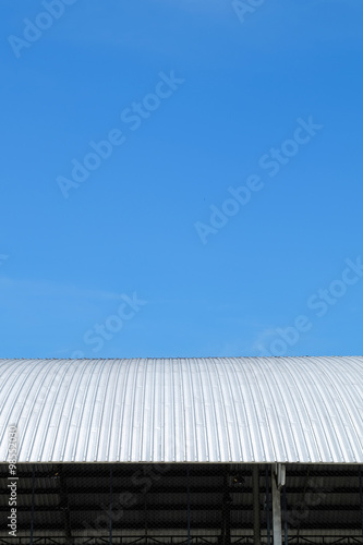 roof of metal sheet building with clear blue sky background