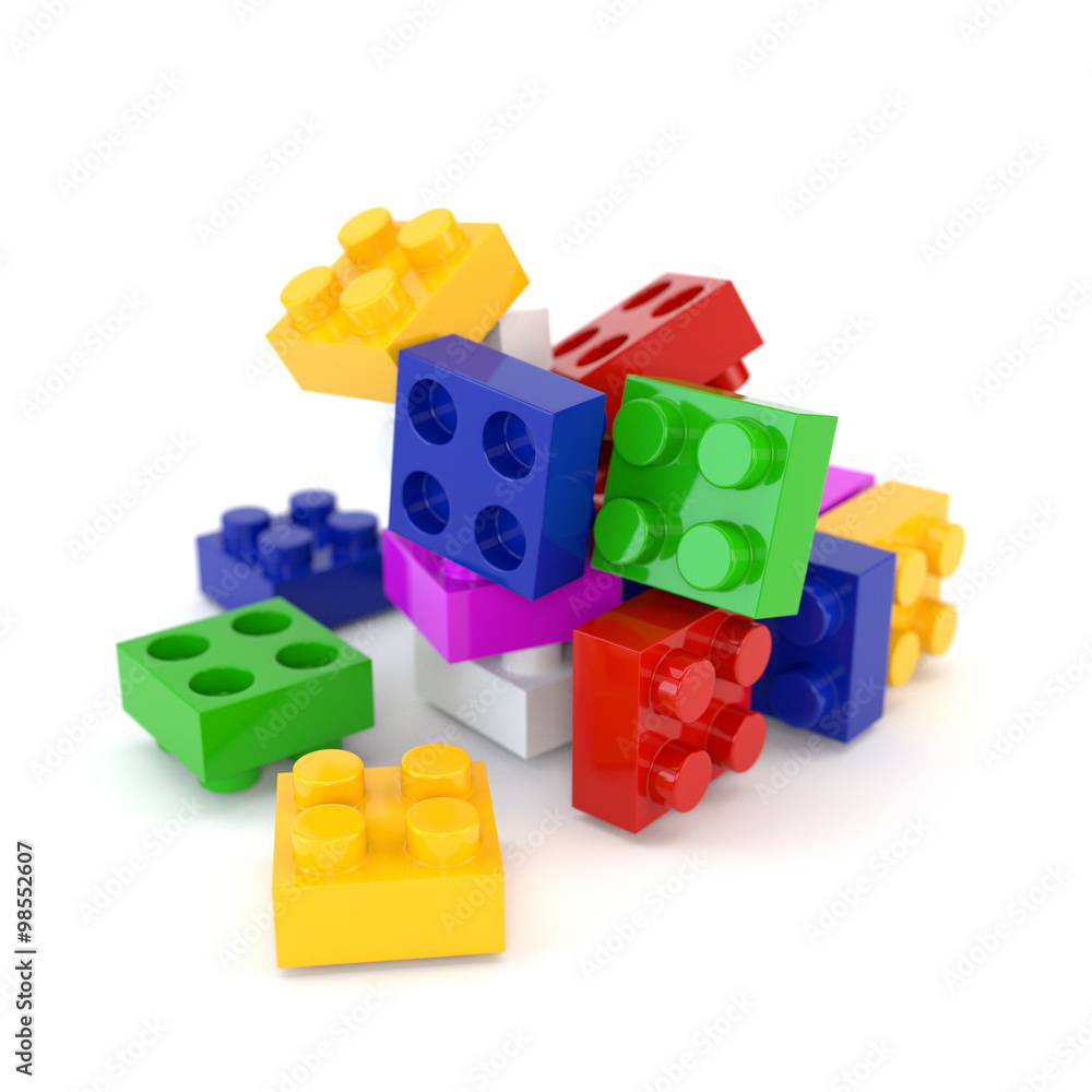 Set of multicolored plastic blocks isolated on a white back Set of multicolored plastic blocks isolated on a white back