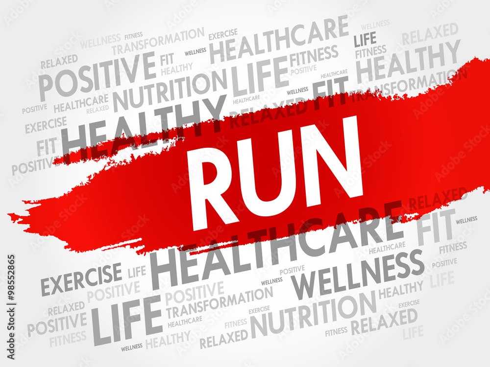 RUN word cloud, fitness, sport, health concept RUN word cloud, fitness, sport, health concept