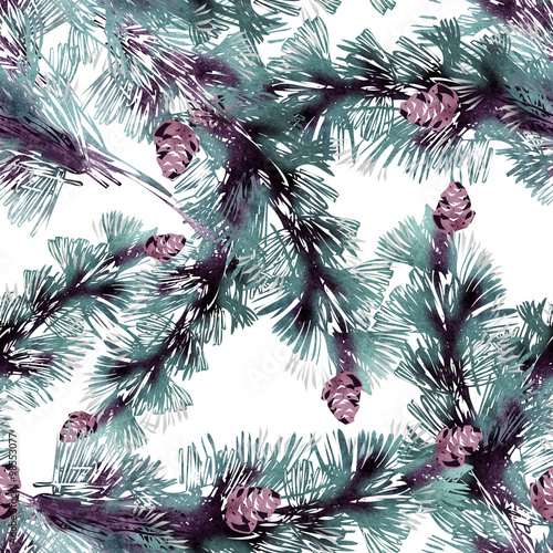 Seamless Pattern of Pine Tree Twigs 