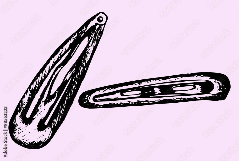 hairpins, set, doodle style isolated on pink background hairpins, set, doodle style isolated on pink background