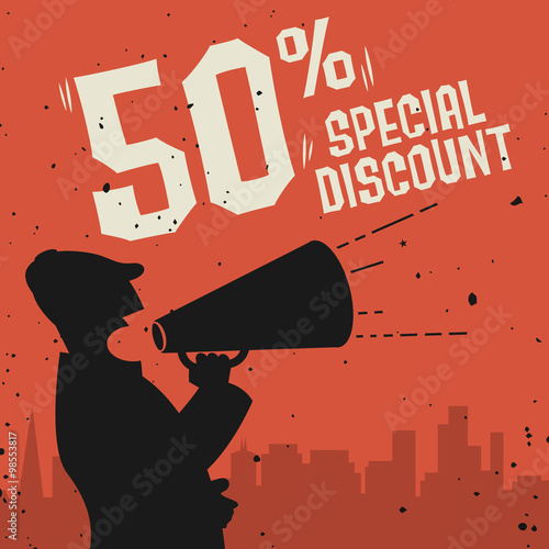 Megaphone Man, business concept with text Special Discount