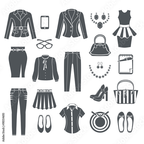  Modern Woman Clothes Black Icons 