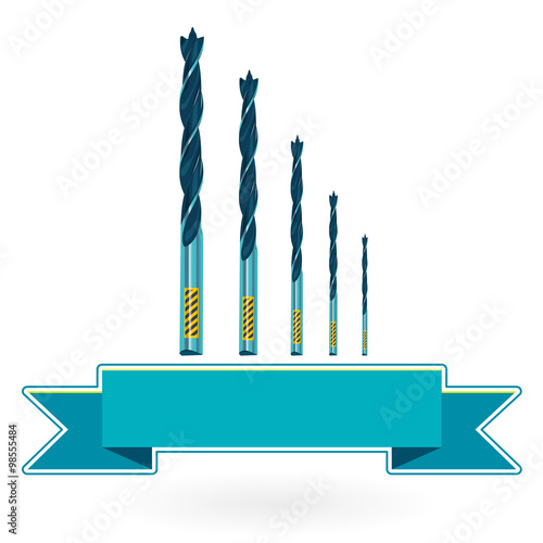 Blue nice classical metal drills on white - Construction Tools – flatten illustration master vector icon