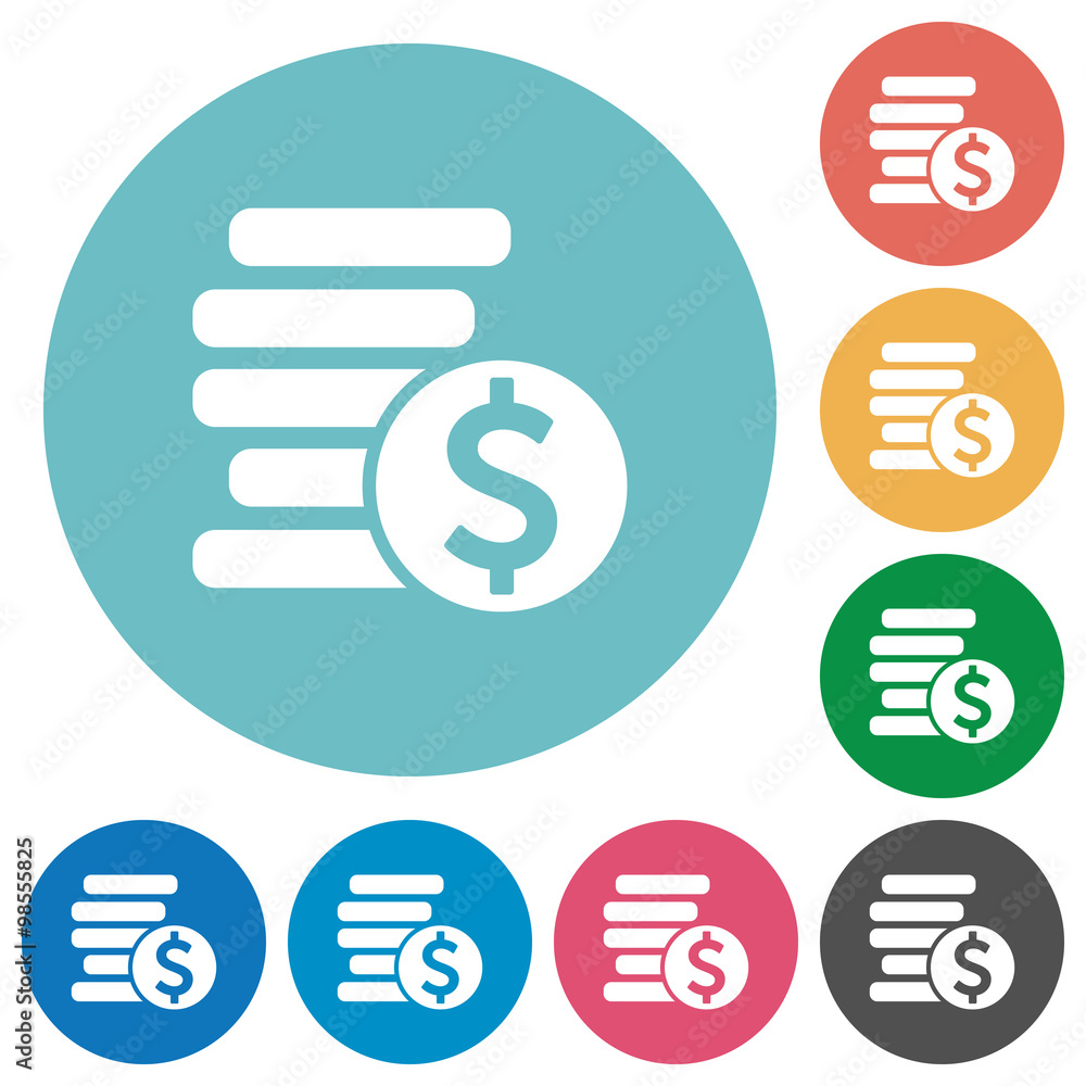 Flat dollar coins icons Flat dollar coins icons