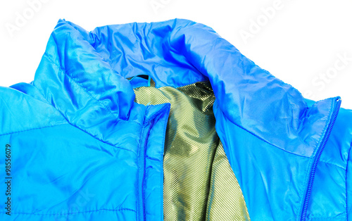 blue warm insulated texture of jacket,warm light weight insulation.
