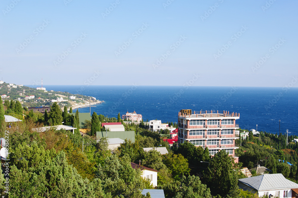 top views of township Simeiz and Black sea, Crimea, Russia 