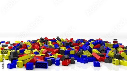 Pile of colorful Bricks, isolated on white background.