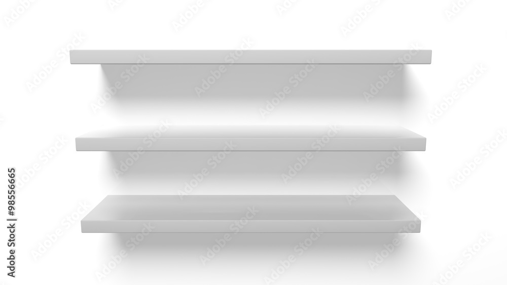 Empty wall shelves, isolated on white background. Empty wall shelves, isolated on white background.