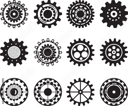 Collection of gear wheels isolated on white background. Set of gears
