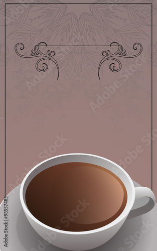 Template form, leaflets with a cup of tea