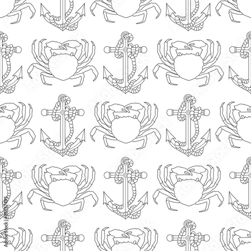 Marine seamless pattern with sea objects and animals.