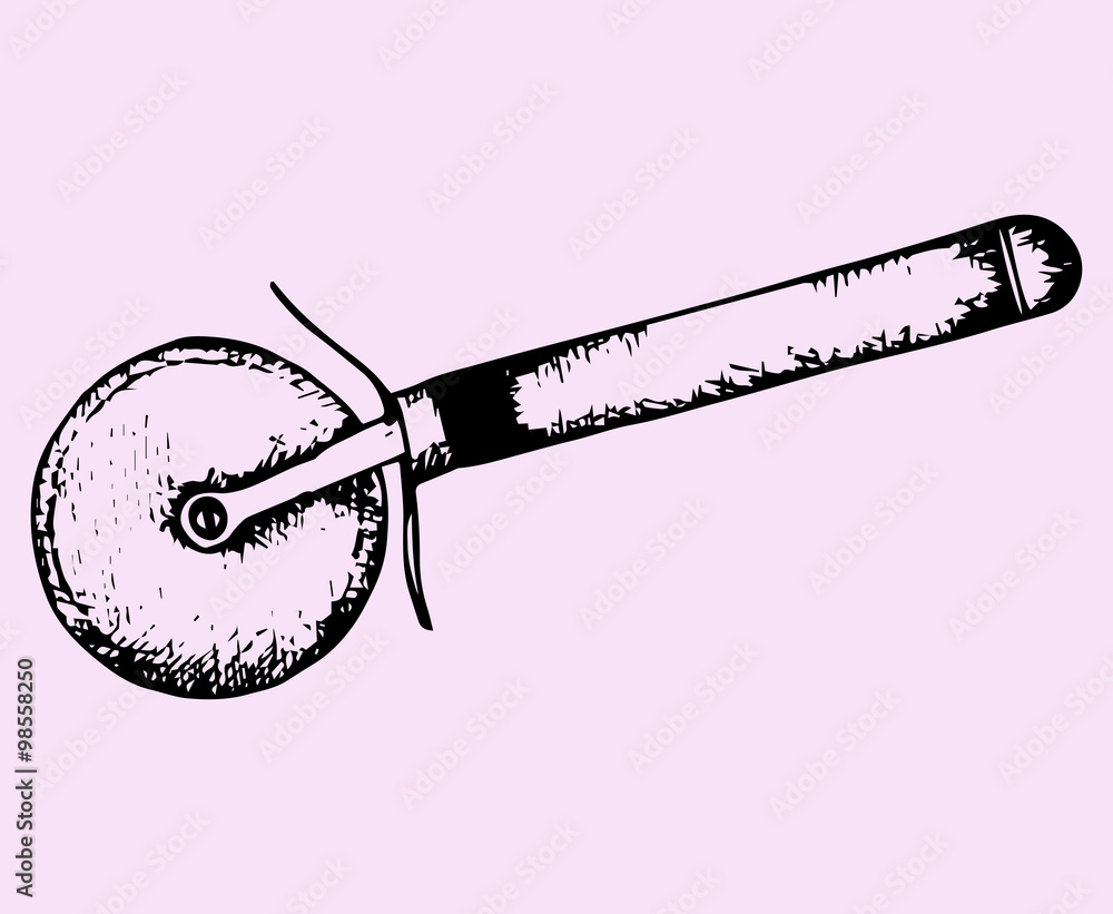 pizza cutter, doodle style, sketch illustration Stock Vector Adobe Stock