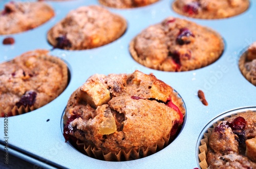 Homemade fresh apple and cranberry vegan muffins