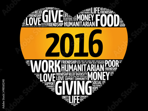 2016 Donate, Humanitarian word cloud, heart concept