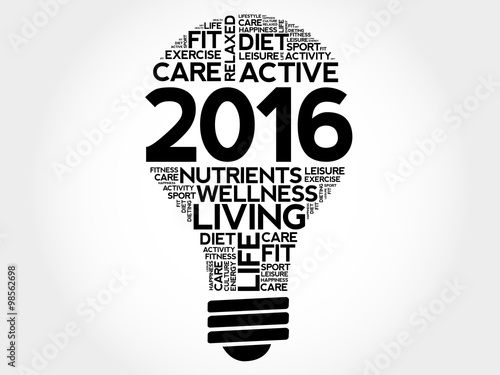 2016 bulb word cloud, health concept background
