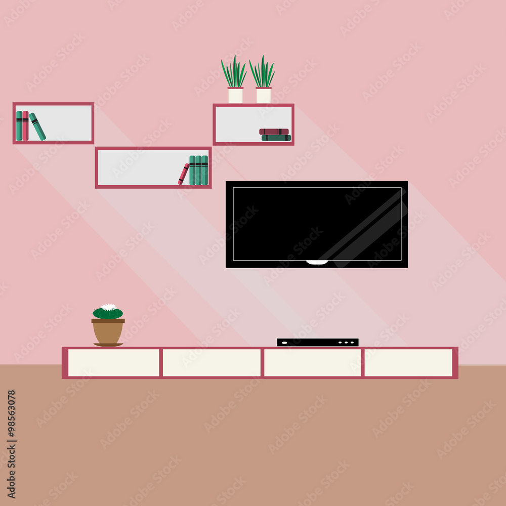 custom made wallpaper toronto digitalLiving room in Modern design. Flat style Vector illustration with long shadows.