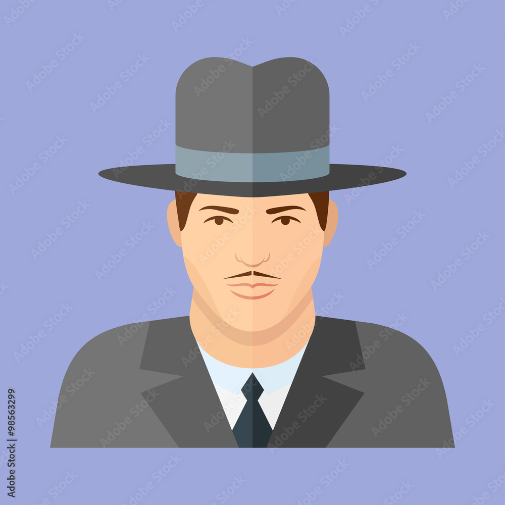 Gangster character. Man face flat icon. Gangster character. Man face flat icon.