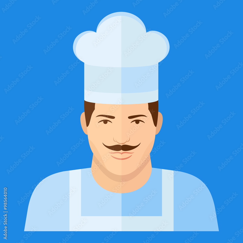 Restaurant chef character. Man face flat icon. Restaurant chef character. Man face flat icon.