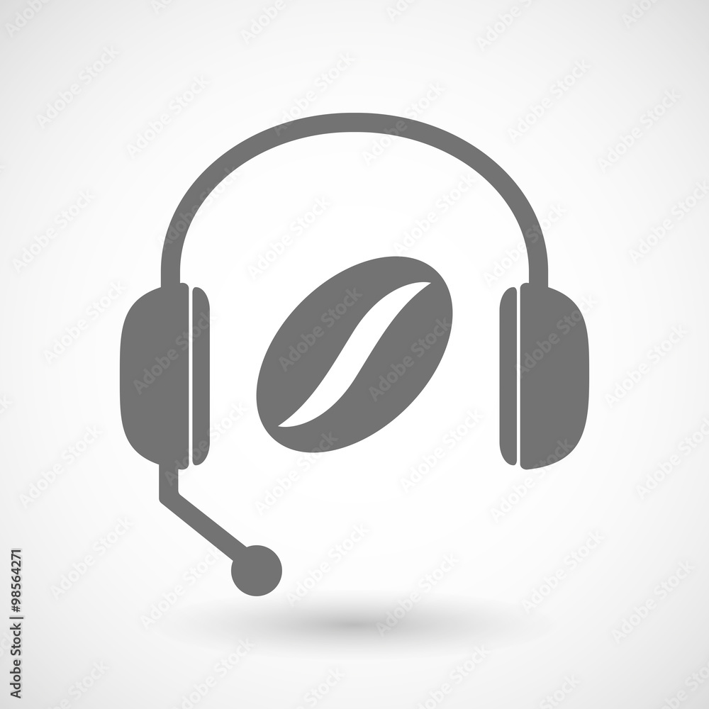 Assistance headset icon with a coffee bean Assistance headset icon with a coffee bean