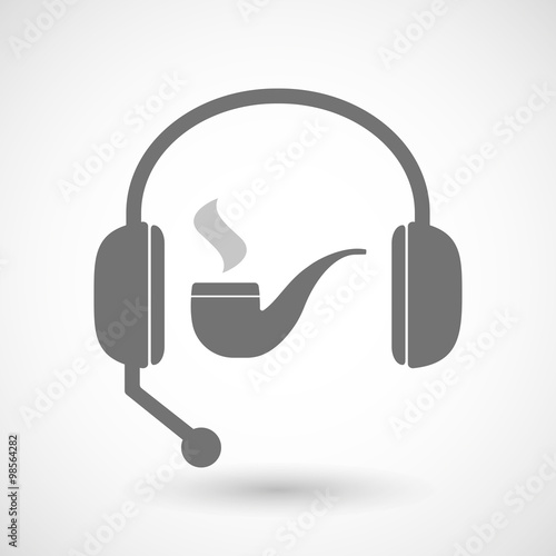 Assistance headset icon with a smoking pipe