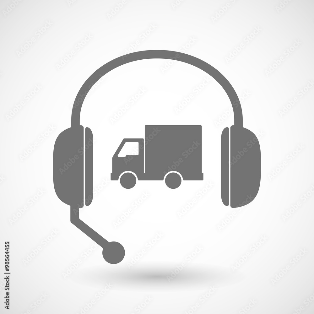 Assistance headset icon with a delivery truck Assistance headset icon with a delivery truck