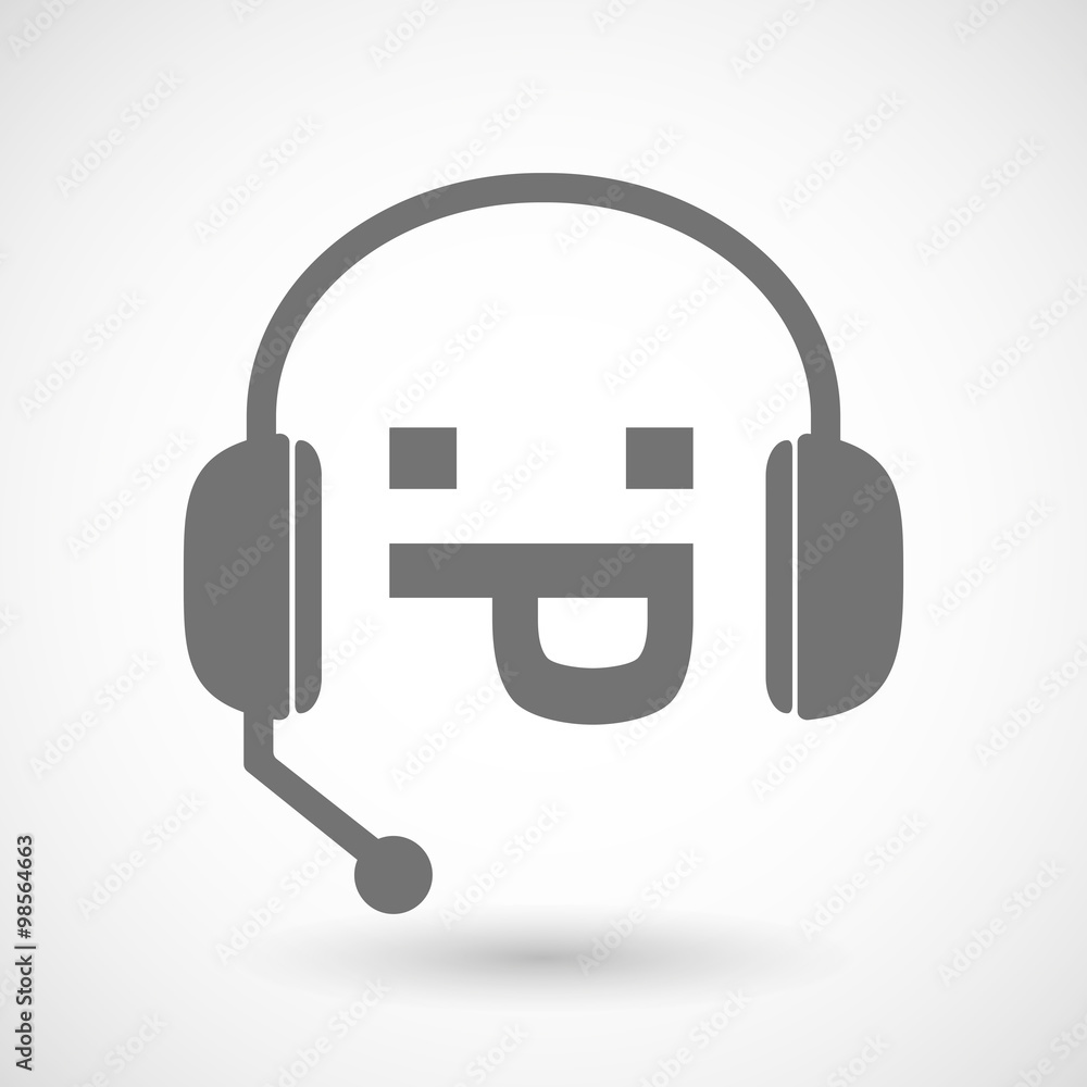 Assistance headset icon with a sticking out tongue text face Assistance headset icon with a sticking out tongue text face