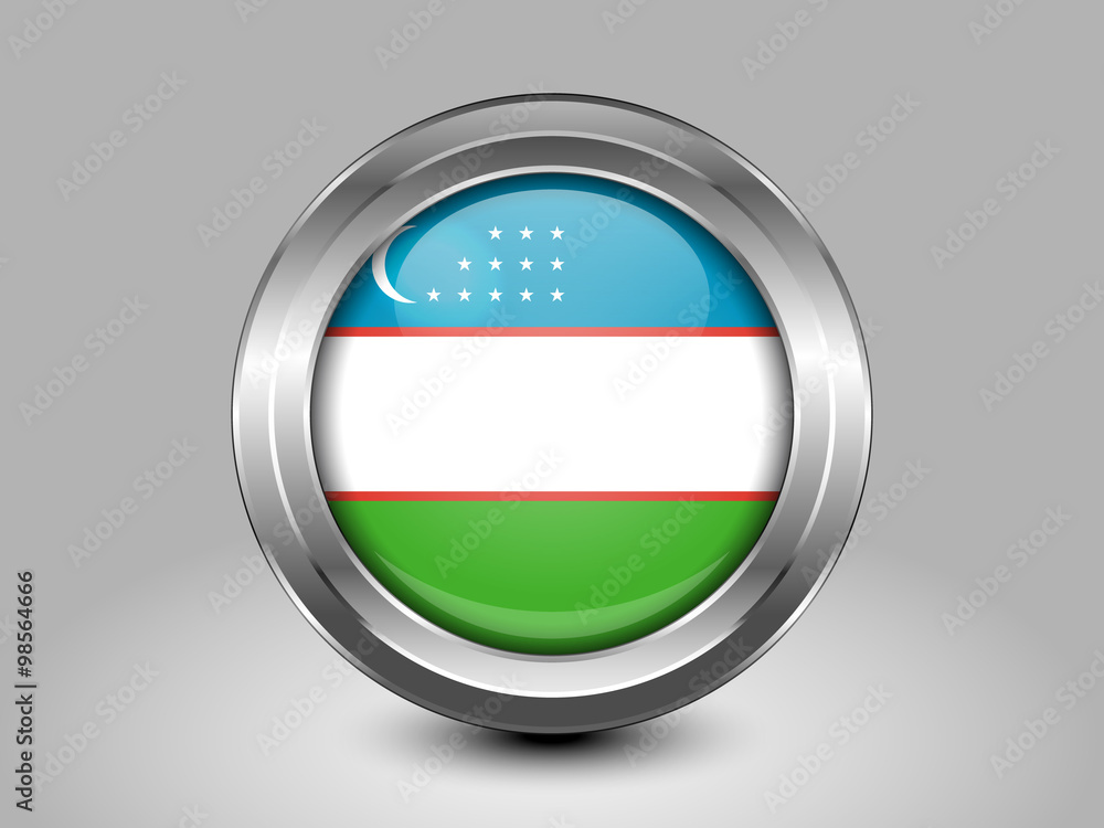 Flag of Uzbekistan. Metal Round Icon Flag of Uzbekistan. Metal Round Icon