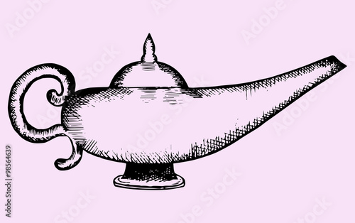 Aladdin magic lamp, doodle style, hand drawn