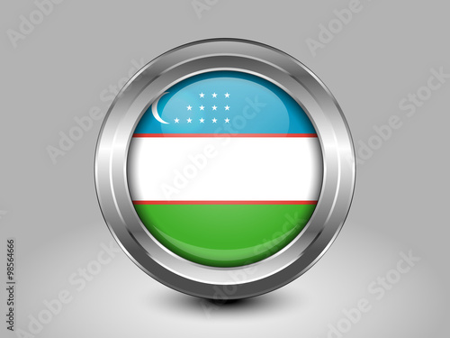 Flag of Uzbekistan. Metal Round Icon