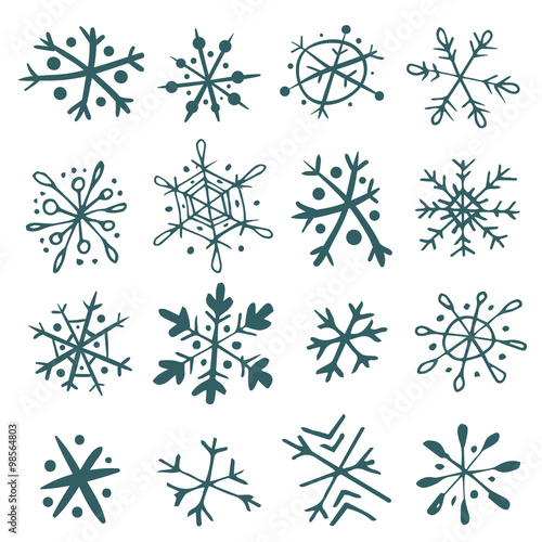 Set of hand-drawn snowflakes