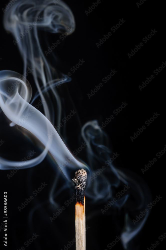 Ignited match and blown off match isolated on black Ignited match and blown off match isolated on black