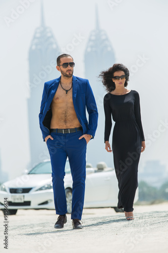 Photography Couple on the background of skyscrapers