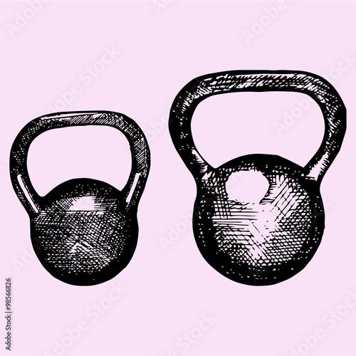 kettlebell, dumbbell weight, sport equipment, doodle style, sketch 