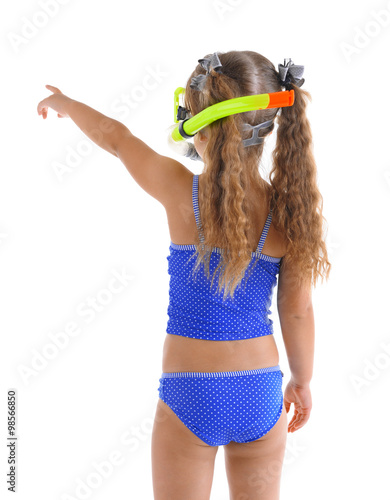 Happy little girl in blue s...