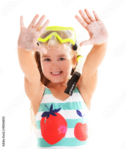 Happy little girl in blue s...