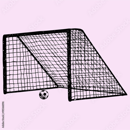 soccer gate,soccer ball in gate, doodle style, sketch illustration