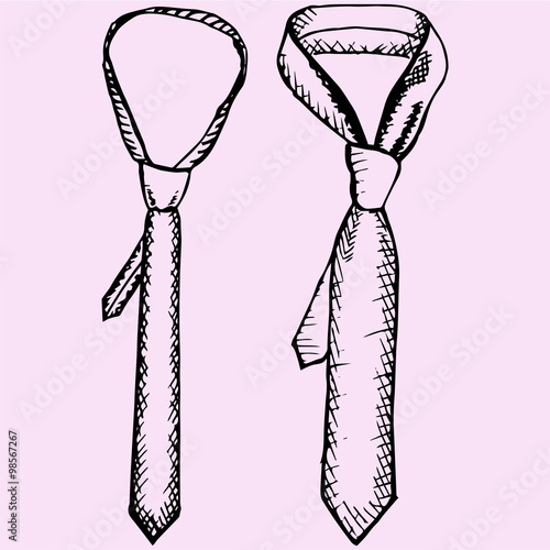 men's tie, set, doodle style, sketch illustration
