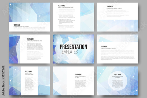 Set of 9 vector templates for presentation slides. Colorful graphic design, abstract background