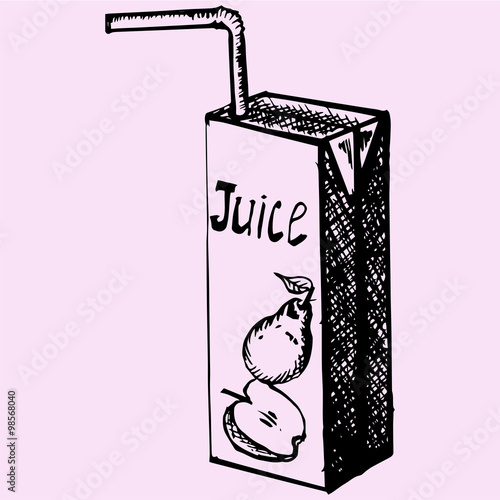 pack of juice with drinking straw, doodle style, sketch illustration