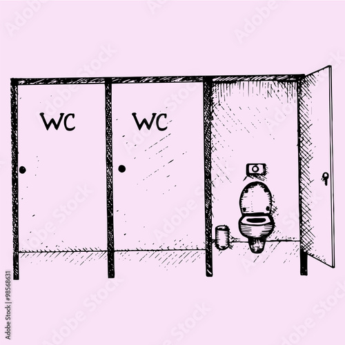 public toilet cubicle, hand drawn, doodle style, sketch illustration