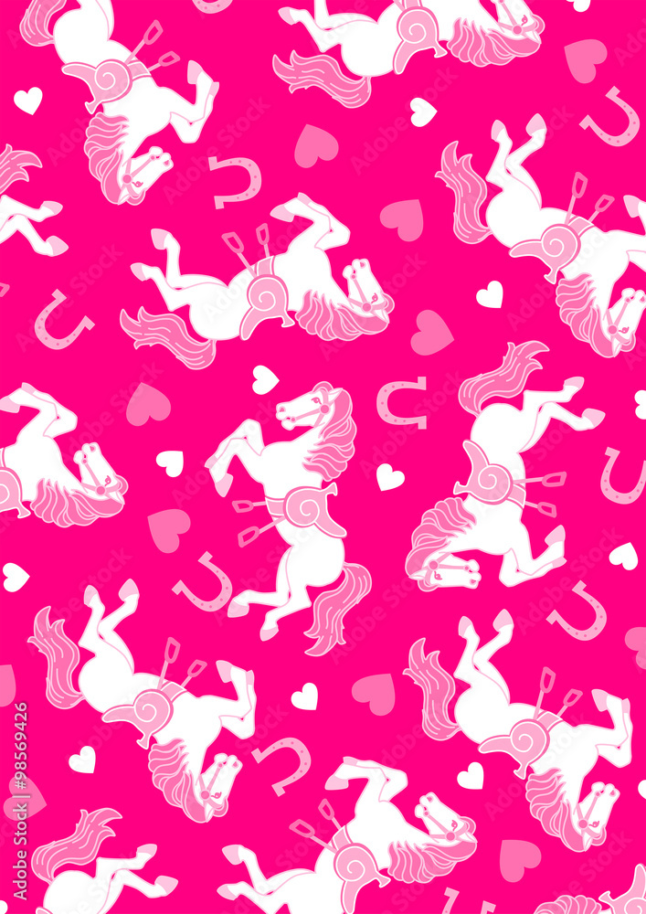 Pink horses galloping with hearts background Pink horses galloping with hearts background